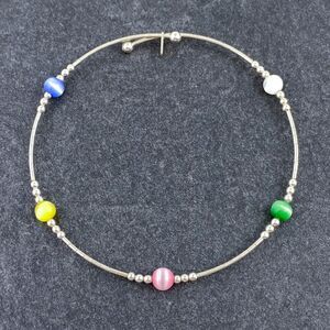 Sterling Silver 925 Memory Wire Multicolor Simulated Cat's Eye Bracelet 7.5"